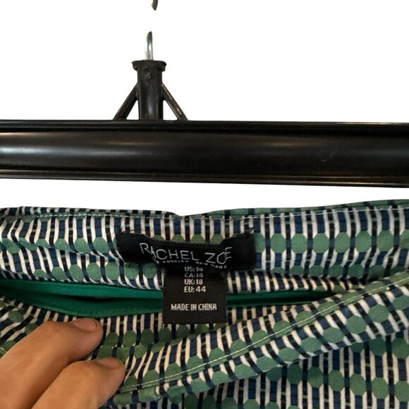 Rachel Zoe Slim Fit Pants Green Geometric Print Size 14 Mid Rise Trousers - Picture 3 of 5
